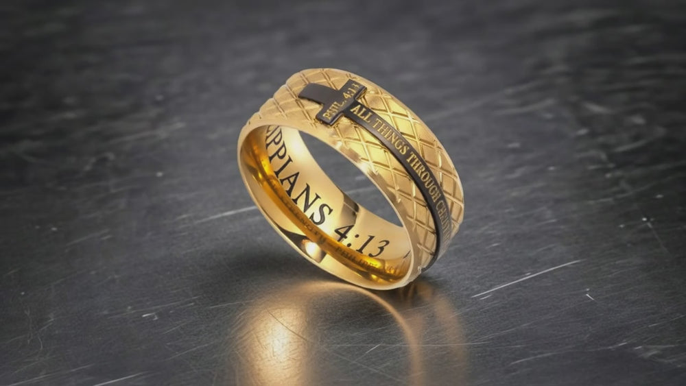 
                
                    Load and play video in Gallery viewer, Gold Diamond Back Cross Ring
                
            