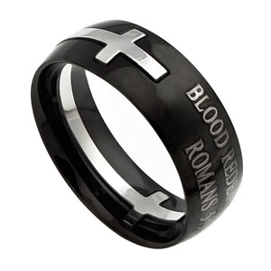 Men's Black Square Double Cross Ring