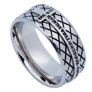 Men's Silver Diamond Back Cross Ring