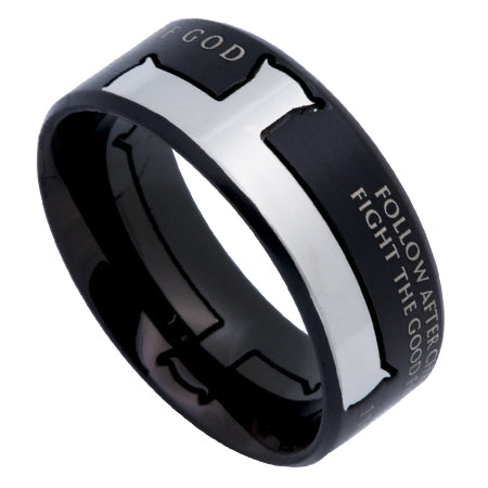 Men's Black Iron Cross Ring