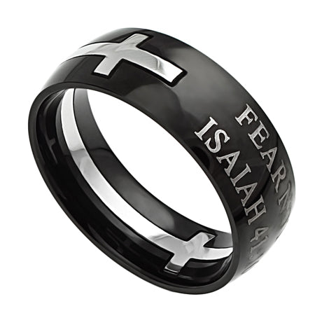 Men's Black Square Double Cross Ring