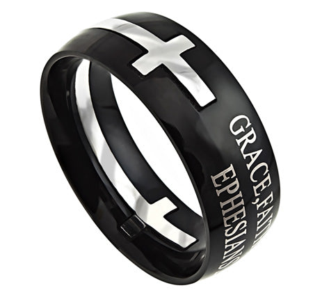 Black Square Double Cross Ring