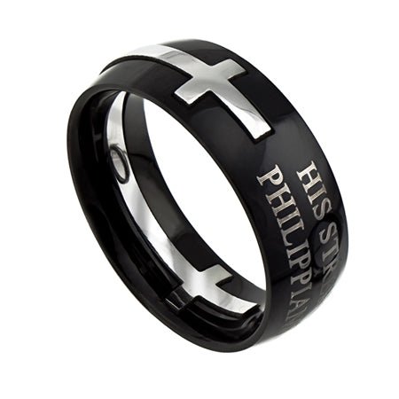 Men's Black Square Double Cross Ring