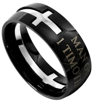 Men's Black Square Double Cross Ring