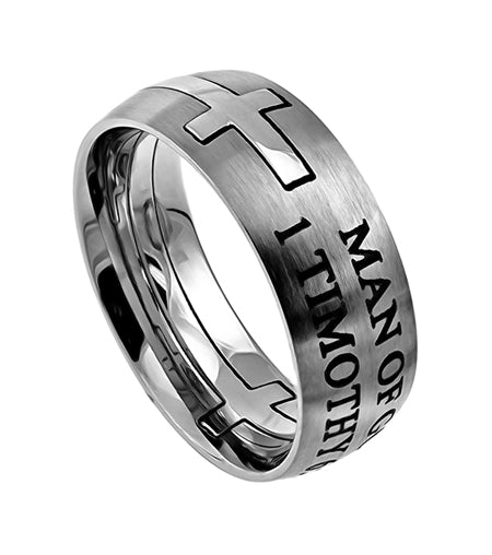 Men's Silver Square Double Cross Ring