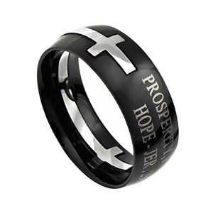 Men's Black Square Double Cross Ring