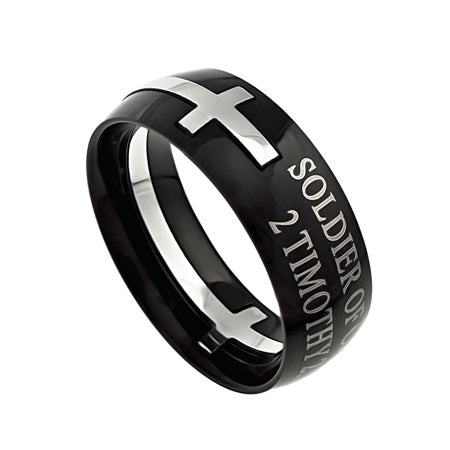 Men's Black Square Double Cross Ring