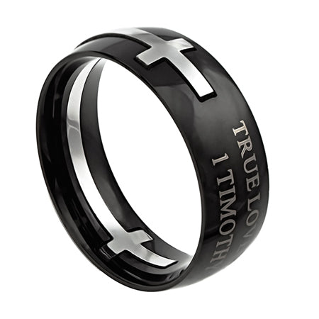 Men's Black Square Double Cross Ring