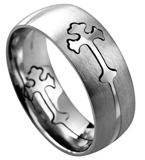 Men's Silver Double Cross Band