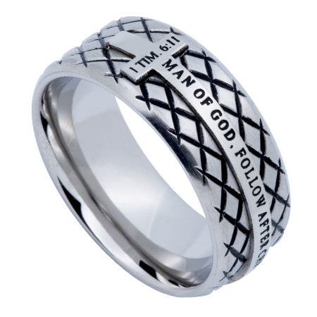 Men's Silver Diamond Back Cross Ring