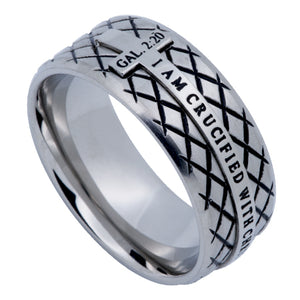 Men's Silver Diamond Back Cross Ring