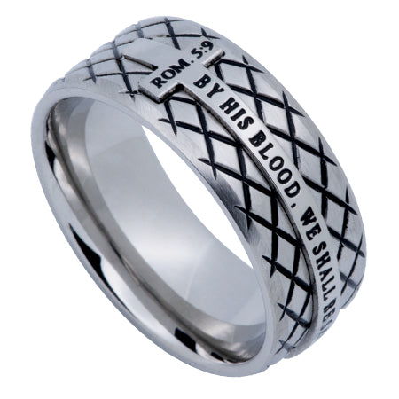 Men's Silver Diamond Back Cross Ring