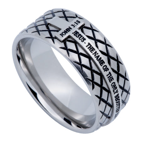 Men's Silver Diamond Back Cross Ring