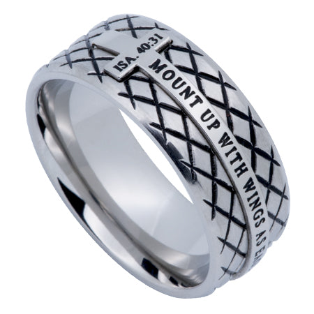 Men's Silver Diamond Back Cross Ring