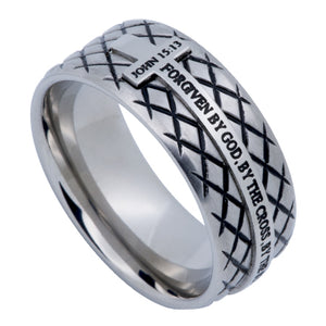 Men's Silver Diamond Back Cross Ring