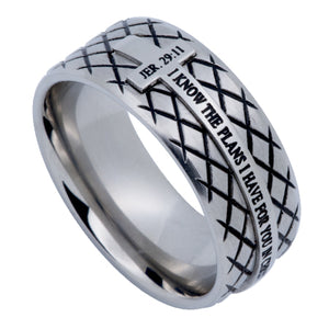 Men's Silver Diamond Back Cross Ring