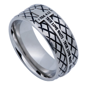 Men's Silver Diamond Back Cross Ring