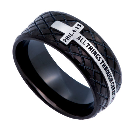 Men's Black Diamond Back Cross Ring