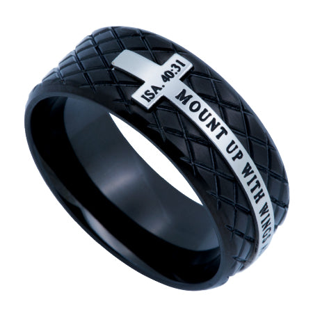 Men's Black Diamond Back Cross Ring