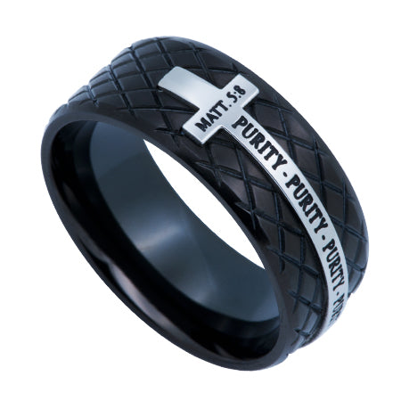 Men's Black Diamond Back Cross Ring