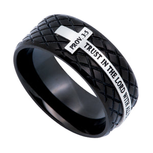 Men's Black Diamond Back Cross Ring